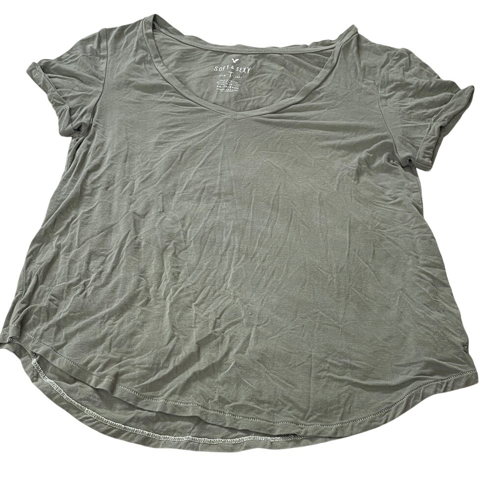American‎ Eagle Soft & Sexy V-Neck T-Shirt Olive Green Short Sleeve XS